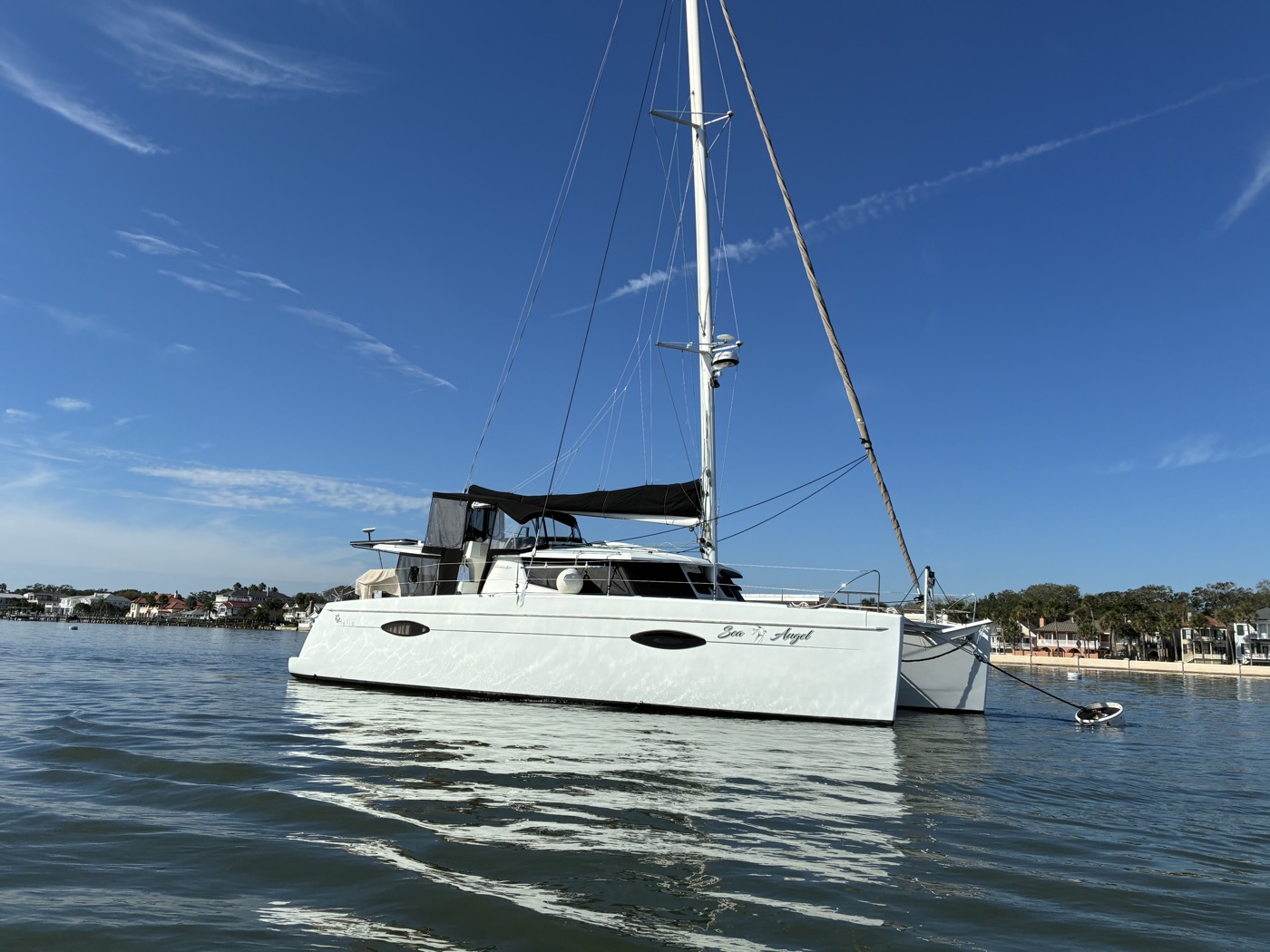 Sea Angel, a Fontaine Pajot Helia sail catamaran, at anchor