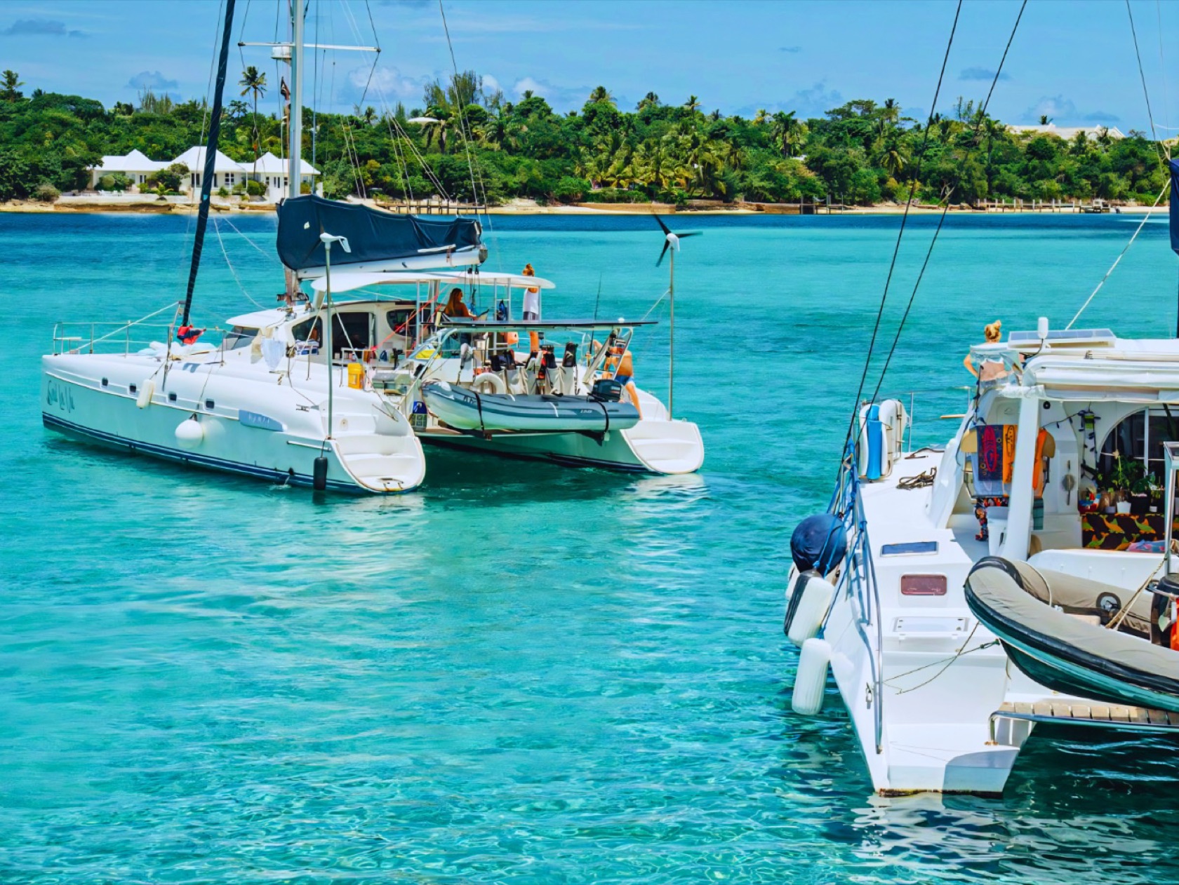 Catamarans anchored in turquoise water off Key West